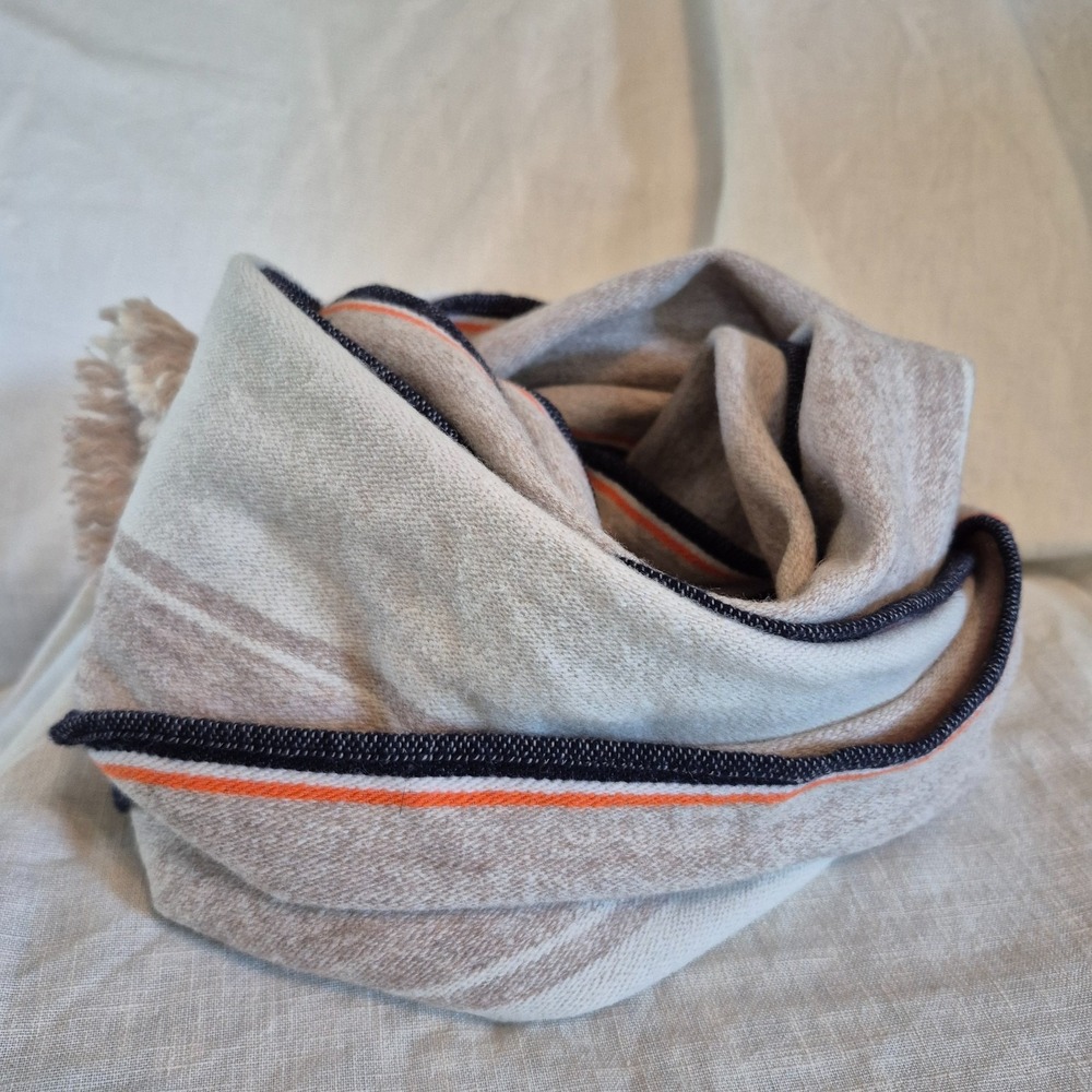 J. Crew Wool Blend Scarf Wrap Striped Border Made In Italy Auburn Preppy Classic